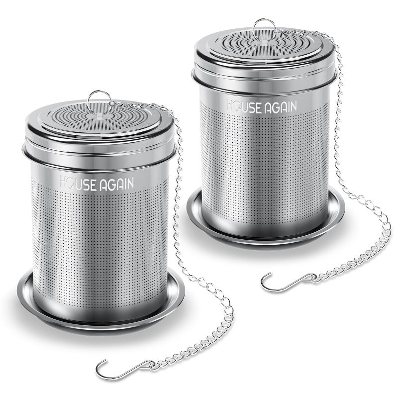 House Again 2 Pack Tea Infuser, Extra Fine Mesh Tea Infusers for Loose Tea, 18/8 Stainless Steel Tea Strainer with Extended Chain Hook, Tea Steeper for Brew Tea, Spices & Seasonings - Image 1